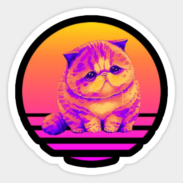 Sad Kitty Cat Retro Sunset Sticker by TammyWinandArt